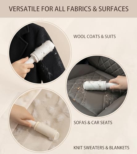 Reusable Lint Rollers Silicone Washable, Extra Sticky Pet Hair Remover Roller for Couch and Furniture, Dog & Cat Hair Remover for Clothes, Gel Roller with Cover (White)