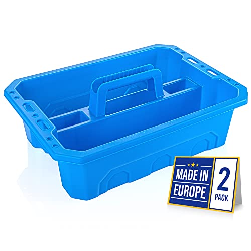 CANOPUS Storage Tray Tote with Functional Holes - 2 PCs Plastic Cleaning Caddy with Handle, Portable Caddy, Undersink Storage for Kitchen, Shoe Cleaning Box, Products Organizer, Blue - color: Blue