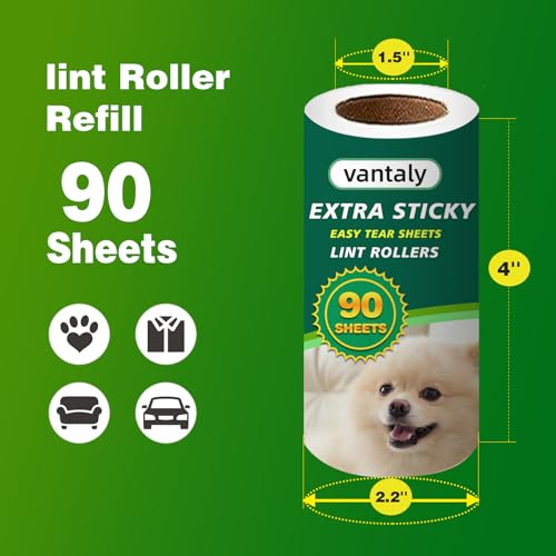 Extra Sticky Lint Roller Refills,Fits Most 3.9"-4" Standard Size Lint Roller with Inner Diameter at 1.5", 8 Pack with 720 Sheets Total, Pet Hair Remover for Clothes, Car, Furniture - size: 720 Refills