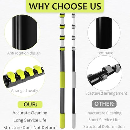 【Upgrade Anti Rotation 】 36ft High Reach Duster Kit,5-36ft Lightweight Aluminum Alloy Extension Rod,7-Piece Set,210° Steering Head Clean Various Angle,for Cleaning Ceiling,High Wall - size: 30FT