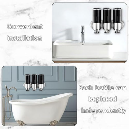 No-Drill 3 Pack 500ml Wall Mounted Soap Dispenser for Bathroom and Kitchen, Shampoo and Conditioner Dispenser Drill Free with Adhesive(Round-Black) - color: Black-1