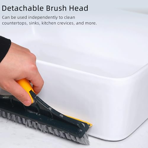 Yuguz Floor Scrub Brush, Deep Cleaning Brush with Scraper, Stand up Grout Brush, Grout Cleaning Brush for Tile Floors, Grout Brush with Long Handle, Scrub Brush with Stiff Bristles(39.37in) (White) - color: White