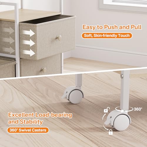 Modanais Baby Organizer and Storage - 3 Tier Rolling Cart with Dividers and Drawers, Easy To Assemble, Mobile Utility Cart with Wheels for Nursery, Bedroom, Changing Table & Crib,Off White - color: Off White