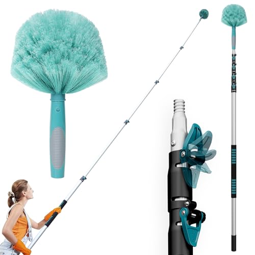 TelesPro 30 Feet High Reach Cobweb Duster with 6-24Ft Extension Pole, Webster Cobweb Duster with 5-Stage Telescopic Aluminum Pole, Spider Web Brush for Outdoor & Indoor Cleaning - Soft Bristles. - size: 24 FT