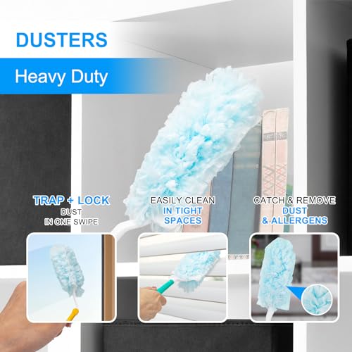 KeFanta Heavy Duty Duster Refills for Swiffer Duster, 30 Count MultiSurface 360° Duster Refills with 1 Handle, 4X Microfibers Disposable Dusters for Cleaning Home Blinds Fans Corners, Unscented