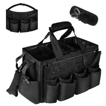 Large Cleaning Caddy Tote with Removable Divider, Heavy-Duty Wearable Apron Organizer with Pockets for Housekeeping, Cleaning Supplies, Tools (Black) - color: Black