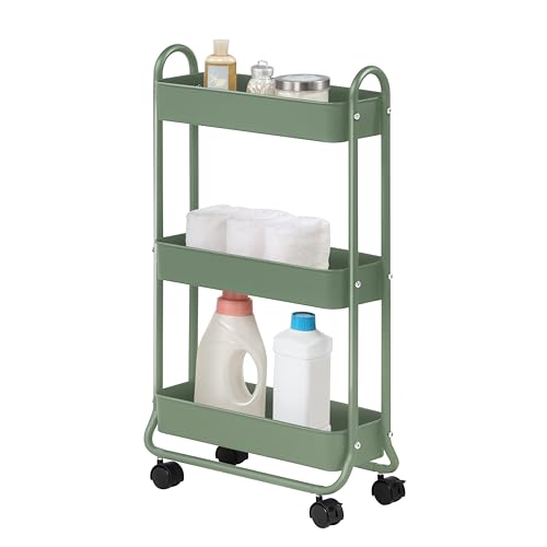 SunnyPoint Slim Rolling Storage Cart, 3 Tier Bathroom Storage Organizer Bathroom, Laundry Utility Cart (Turq) - color: Turq