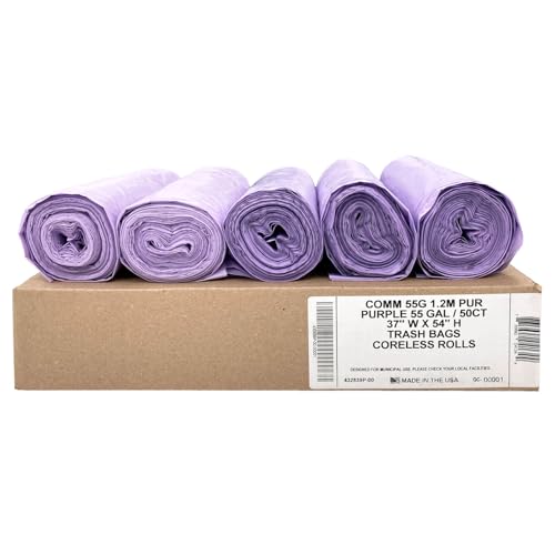 Ultrasac Heavy Duty 55 Gallon Purple Trash Bags - (Value 50 Pack) - 1.5 MIL equivalent Industrial Strength Plastic 37" x 54" for 50-55 Gal Cans -Fits Toter, Rubbermaid Brute, Carlislie Bronco etc. - color: Purple, style: 50-55 Gal, 1.5 Mil Equiv, 50 Count