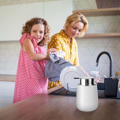 Soap Dispenser Ceramic with Easy-to-Press Pump Hand Lotion Liquid Dispenser for Shampoo Bathroom Kitchen 12 oz - color: Liquid-silverwhite