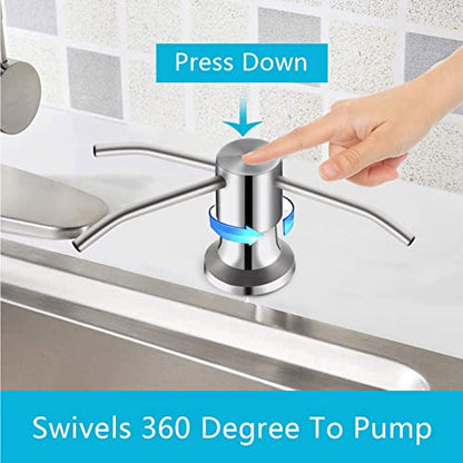 Kitchen Sink Soap Dispenser, Brushed Nickel Countertop Soap Dispenser Pump, 47" Silicone Extension Tube Connect to The Soap Bottle Directly, Say Goodbye to Frequent Refills - color: Brushed Nickel, size: With Tube Kit