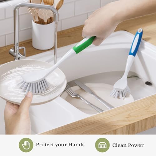 Kitchen Scrub Brush with Handle,2 Pack Kitchen Brush for Cleaning,Dish Scrubber with Stiff Bristles for Sink,Pots,Pans (2, Green) - color: Green