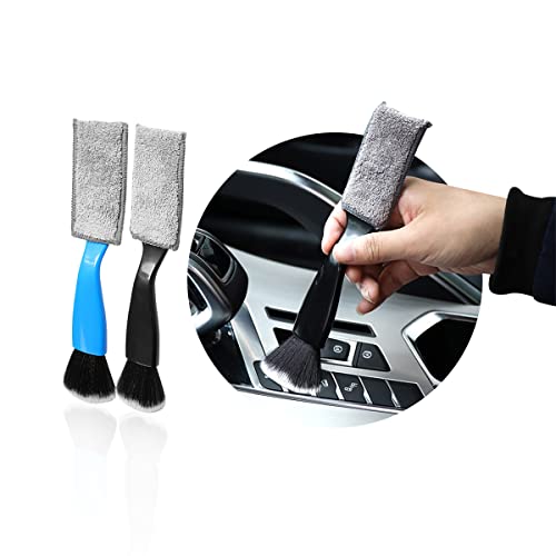 Ziciner 2 PCS Double Head Brush for Car Clean, Soft Auto Interior Duster Detailing Brushes, Universal Vehicle Dashboard Screen, Air Vents, Computer etc Cleaning Tool Accessories (Black+Blue) - color: Black+Blue, 2 PCS