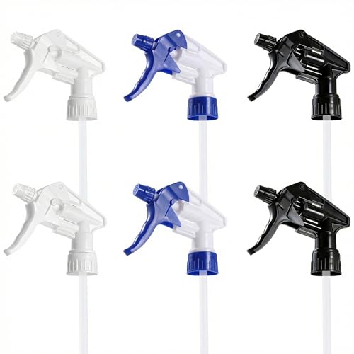 6 Pack Heavy Duty Spray Nozzle for Bottles, Leak-Proof Adjustable Spray Bottle Nozzle Replacement, Ergonomic Bottle Sprayer for Cleaning & Auto Detailing, Fits Standard 28/400 Spray Bottle Top - color: Blue&White&Black