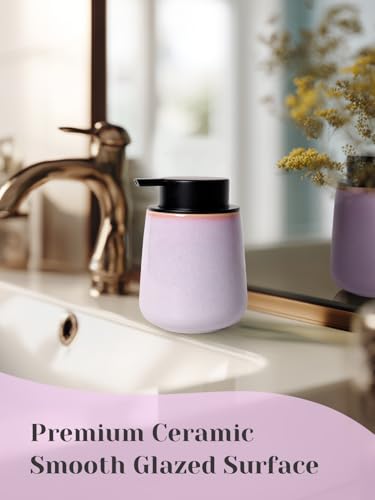 INGOFIN Ceramic Lotion Dispenser - 12 oz Hand Soap Dispenser Bathroom, Modern Liquid Dispenser with Pump, Refillable Dish Soap Bottle for Kitchen -Purple and Pink - color: Purple and Pink-liquid