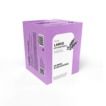 QUALIAZERO LAVENDER SCENTED 21 Gal / 80 Liter | Drawstring Closure Trash Bag | Heavy Duty (LAVENDER, 45 BAGS), WHITE, (L10002) - size: 45 Count (Pack of 1), style: LAVENDER