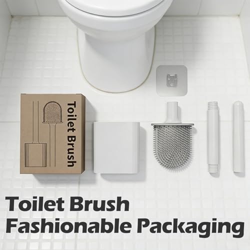 Silicone Toilet Brush Set, Wall Mounted Holder, Anti-Drip Design, Non-Slip Handle, Flexible Bristles for Easy Cleaning, Suitable for Various Usage Scenario (White) - color: White