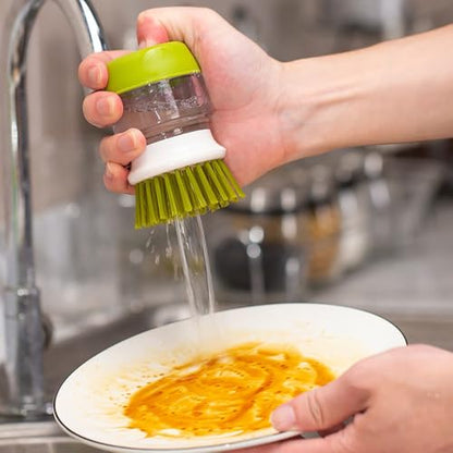 Soap Dispenser Dish Brush Set Scrub Brush Equipped with Storage Bracket and Drainage Base,Easy to Clean Kitchen Utensils and Sink (Green) - color: Green