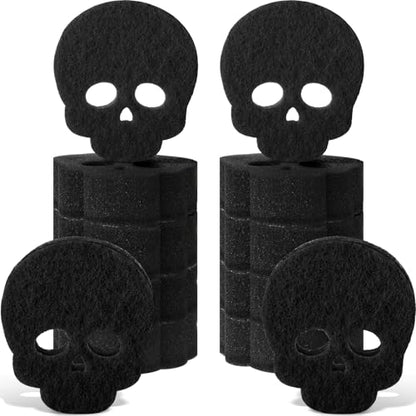 Tioncy 12 Pack Skull Sponges Bulk Gothic Dual Sided Scrubber Black Skull Sponges Reuseble Non Scratch Dishwashing Kitchen Cleaning Accessories for Cookware Pot Boiler Pan Household - color: Black, style: Skull