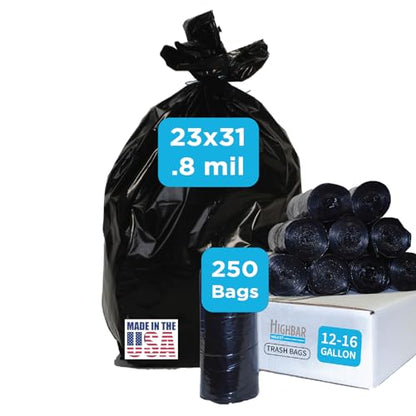 Home and Kitchen Durable Black Trash Bags, 12-16 Gallon, Strong and Puncture Proof Resins, 0.8 Mil Thick, Standard Wastebasket Size 23 x 31, Extra Tall, Office and Food Waste, 250 Count - style: 12-16 Gal, .8 Mil, 250 Count, Black