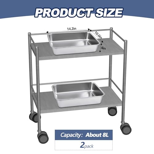 2 Pack Stainless Steel Commercial Bus Tubs Food Grade Meat Processing Tubs Lug Wash Basin Tote Box for Dishwashing, Kitchen, Restaurant, Utility (8 L) - size: 8 L