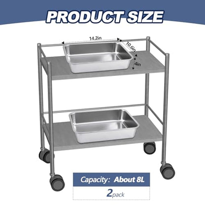 2 Pack Stainless Steel Commercial Bus Tubs Food Grade Meat Processing Tubs Lug Wash Basin Tote Box for Dishwashing, Kitchen, Restaurant, Utility (8 L) - size: 8 L