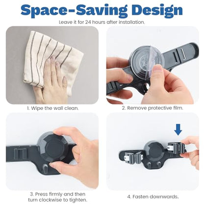 2 Pack Broom Holder Mop Hanger Wall Mount - Strong Suction Cup Mop and Broom Organizer with Hooks, Space Saving Removable Rack for Laundry Room Garden Garage (Grey) - color: Grey