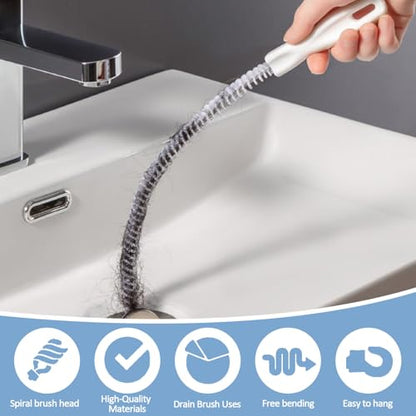 Drain Cleaning Brushs,Sink Drain Clog Remover,Pipe Cleaning Brush,Drain Clog Remover, Drains Cleaner Kitchen Sink,White