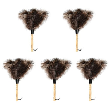 Ostrich Feather Duster 14 inch Fluffy Natural Genuine Ostrich Feathers with Wooden Handle and Eco-Friendly Reusable Handheld Ostrich Feather Duster for Cleaning Supplies(5PCS) - color: Model-14“-brown-5 Pieces