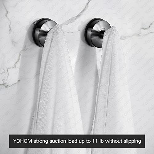 YOHOM Suction Cup Hooks Shower Towel Holder Stainless Steel Vacuum Bathroom Shower Hook Suction Towel Rack Kitchen Organizer for Bathrobe Loofah Washcloth Brushed Black 4 Pcs - color: 4 Brushed Black