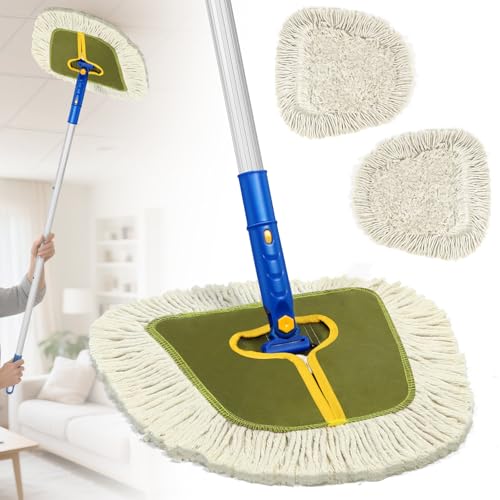 SOBONNE Commercial Dust Mop for Floors Cleaning Heavy Duty | 61"Long Handle Floor Duster/2 Washable Wedge Cotton Mop Pads/Dry Mop Broom for Walls Cleaner,Hardwood,Tile,Vinyl/Blue - color: Dust Mop-green