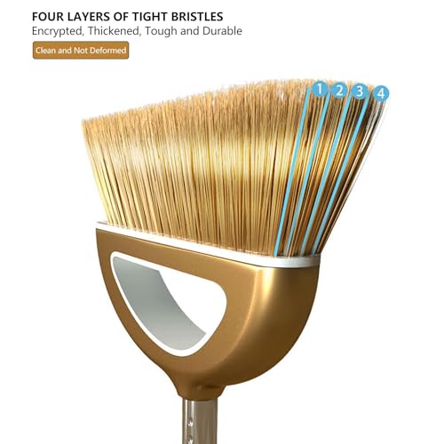 Broom and Dustpan Set, Long Handle Broom with Stand Up Dustpan Combo Set, Light Weight Stainless Steel Poles Stand Upright Dustpans and Broom Set, Broom with Dustpan for Home Kitchen Room - color: Coffee