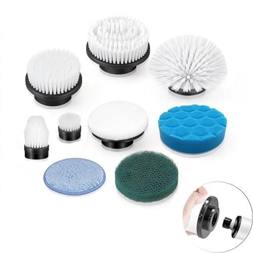Electric Spin Scrubber Replacement Heads 8 in 1 Cleaning Brush, for Electric Spin Scrubber of ANS-8051A/8050 Power Shower Scrubber,for Household and Heavy Oil Pollution Cleaning Black