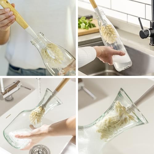 Vigar Zeroline 10.2" Bamboo Bottle Brush With Long Handle - Water Bottle Brush for Glassware, Tumblers, Jars and Vases, Kitchen Dish Scrubber, Wooden Bottle Cleaner, Dish Brush for Sink, Kitchen Brush - size: 10.2-Inches