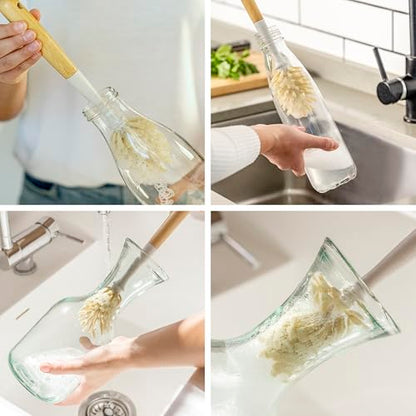Vigar Zeroline 10.2" Bamboo Bottle Brush With Long Handle - Water Bottle Brush for Glassware, Tumblers, Jars and Vases, Kitchen Dish Scrubber, Wooden Bottle Cleaner, Dish Brush for Sink, Kitchen Brush - size: 10.2-Inches