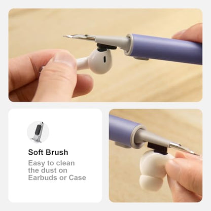 Hyashee Cleaner Kit for Airpods Pro 1 2 3 Multi-Function Cleaning Pen with Soft Brush Flocking Sponge for Bluetooth Earphones Case Cleaning Tools (Lavender Purple) - color: Lavender Purple
