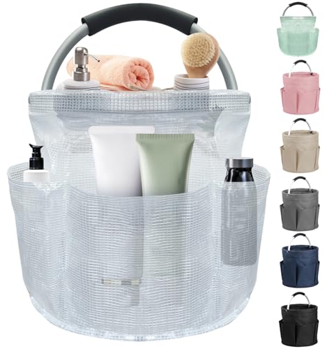 17L Portable Shower Caddy with Handle, Foldable Cleaning Supply Caddy in PVC Resin, Picnic Basket with 6 Side Pockets, Multifunctional Storage Basket for Bathroom, Picnics, Transparent - color: Transparent, size: 1PCS
