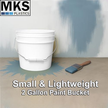 MKS Plastics 2-Gallon Bucket with Airtight Lid – Made in USA, Food Grade BPA Free Plastic, Heavy Duty Multi-Use, Metal Handle with Grip, Stackable Storage – White, 5 Pack - color: 2 Gallon - White, size: 5