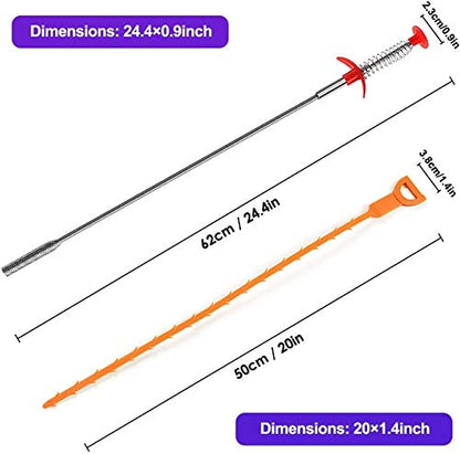 Drain Clog Remover Snake Tool for Hair and Debris, Unclog Toilet, Sink, Shower, Bathtub, Sewer - color: Orange 6+1