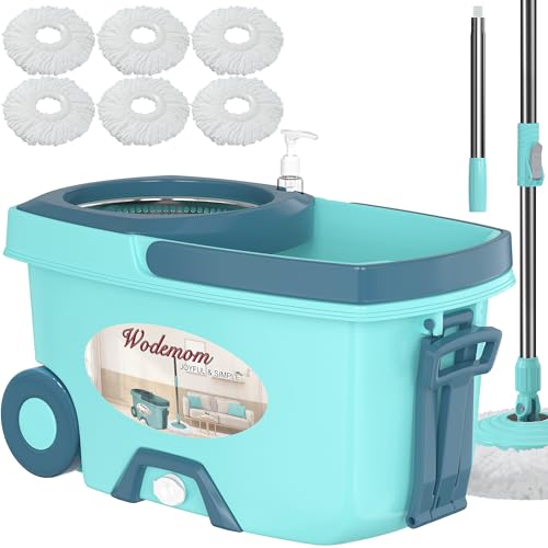 Spin Mop and Bucket System, Mop and Bucket with Wringer Set,Mops for Floor Cleaning,Household Supplies Tools with 6 Replacement Refills,61" Extended Handle for Household Hardwood Floor - Green - size: Light Green Mop Bucket + 6 Mop Heads