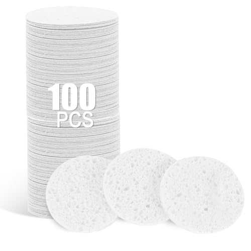 100-Count Facial Sponges Compressed Natural Cellulose Sponge Round Shape Face Sponge for Face Cleansing Exfoliating and Makeup Removal, White - color: 100- Pack White