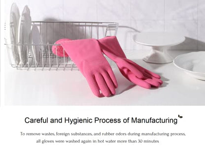 Myungjin (2 Pairs Reusable Waterproof Household Dishwashing Non-Slip Cleaning Latex Rubber Kitchen Gloves (Pink, Small) - size: Small 20cm x 31cm