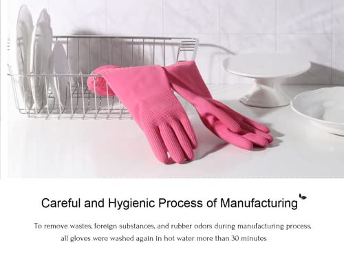 Myungjin (2 Pairs Reusable Waterproof Household Dishwashing Non-Slip Cleaning Latex Rubber Kitchen Gloves (Pink, X-Large) - size: X-Large
