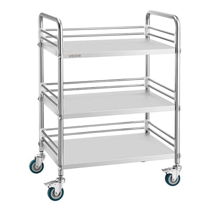 VEVOR Stainless Steel Rolling Cart, 3-Tier Metal Utility Cart with Lockable Wheels, Medical Serving Trolley Clinic Tray, Mobile Service Cart for Hospital, Lab, Restaurant, Kitchen, Salon - size: 3-Layer Shelf