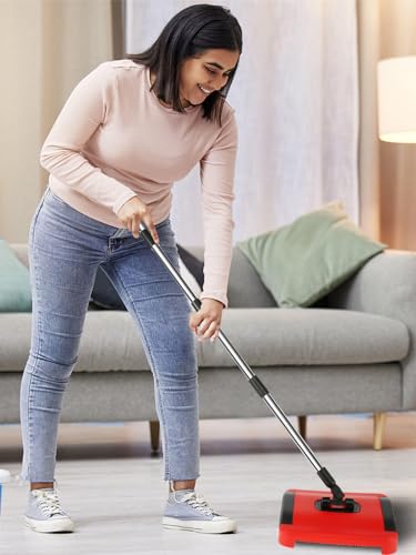 Carpet Floor Sweeper with Horsehair, Manual Cleaner, Non-Electric Broom Efficient Hand Push Rug Roller Brush