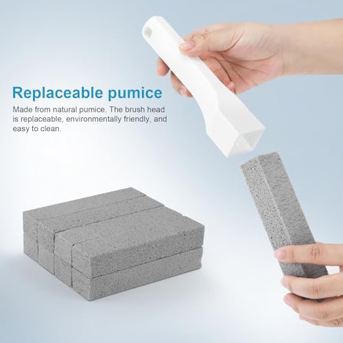 8 Pack Pumice Stone Toilet Bowl Cleaner with Long Handle - Replaceable Toilet Pumice Stone, Equipped with 2 Handles and 8 Floating Stones for Cleaning Toilets, Bathtubs, Grills, Swimming Pools, Sinks