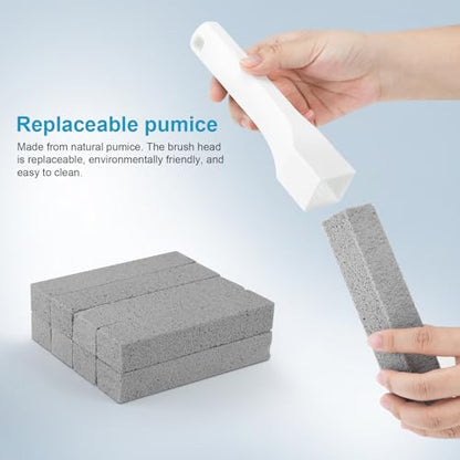 8 Pack Pumice Stone Toilet Bowl Cleaner with Long Handle - Replaceable Toilet Pumice Stone, Equipped with 2 Handles and 8 Floating Stones for Cleaning Toilets, Bathtubs, Grills, Swimming Pools, Sinks
