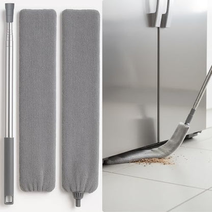 Flat Gap Dust Cleaner with Extendable Pole, Bafezoze Retractable Under Appliance Duster with 2 Washable Microfiber Pads, Slim Flexible Gap Mop for Cleaning Under Bed Sofa Cabinet Refrigerator Gray - size: Gap Duster Grey 2PCs
