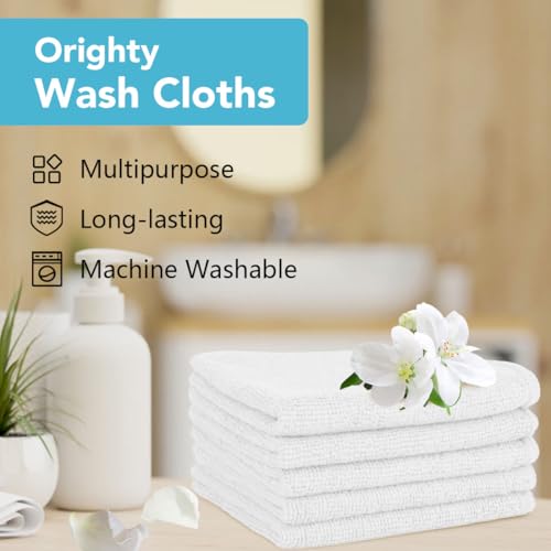 Orighty Washcloths Bulk, 200 Pack Highly Absorbent & Soft Feel Microfiber Face Towels, Multi-Purpose Wash Cloths & Hand Towels for Bathroom, Hotel, Spa, and Gym, 12x12 Inch, White - color: White