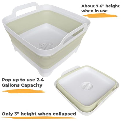 GIMWA Collapsible Wash Basin for Baby Bottles - 2.4 Gallons Portable Wash Bin for RV Camping Sink, Space-Saving Dish Tub (Green) - color: Green