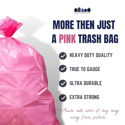 Plasticplace 32-33 Gallon Trash Bags │ 1.5 Mil │ Pink Garbage Can Liners │ 33’” x 39” (100 Count) - size: 33" x 39"
